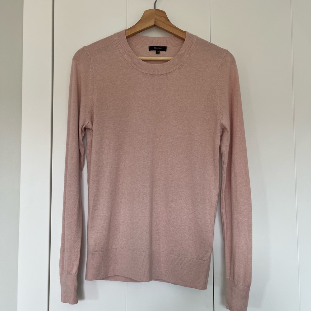 Quince Women’s Lightweight Cotton Cashmere Blush Pink Crew Sweater